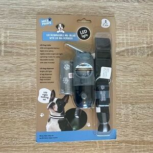 Nice Paws LED Rechargeable Dog Collar & Flashlight Bag Dispenser- Black and Gray